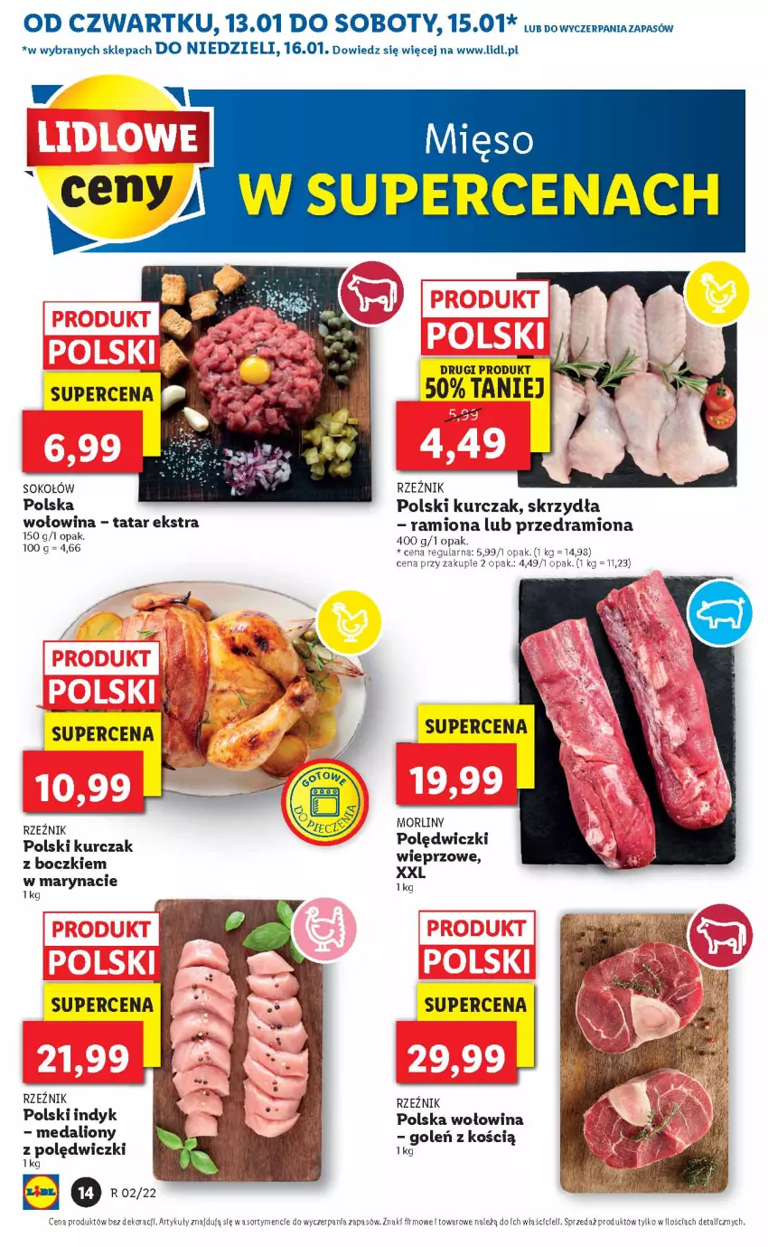 Gazetka promocyjna Lidl - GAZETKA - ważna 13.01 do 16.01.2022 - strona 14 - produkty: Kurczak, Lion, Morliny, Sok, Sokołów, Wołowina