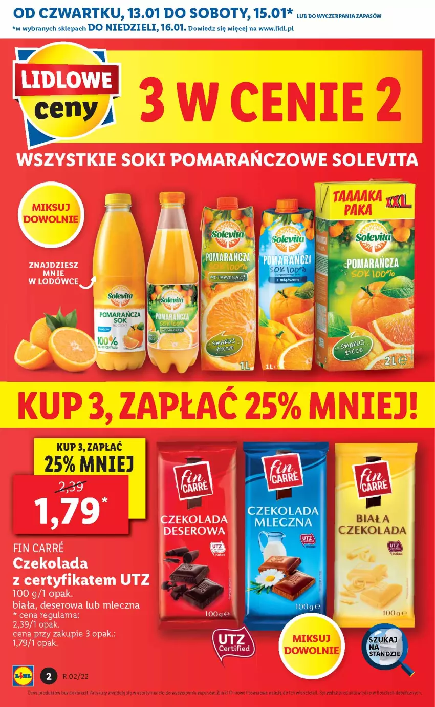 Gazetka promocyjna Lidl - GAZETKA - ważna 13.01 do 16.01.2022 - strona 2 - produkty: Czekolada, Deser, Ser, Sok