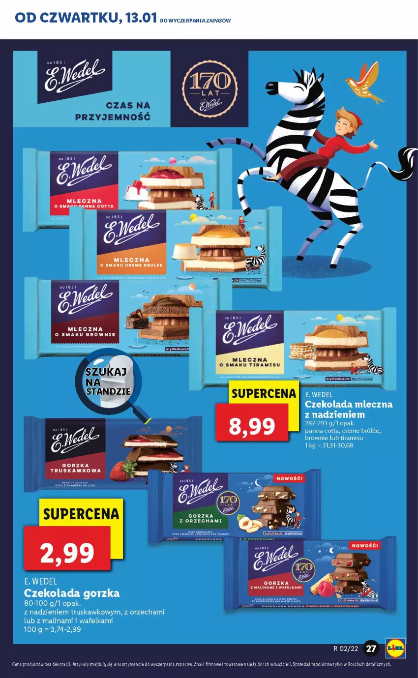 Gazetka promocyjna Lidl - GAZETKA - ważna 13.01 do 16.01.2022 - strona 27 - produkty: Brownie, Czekolada, Czekolada gorzka, Czekolada mleczna, E. Wedel, Panna cotta