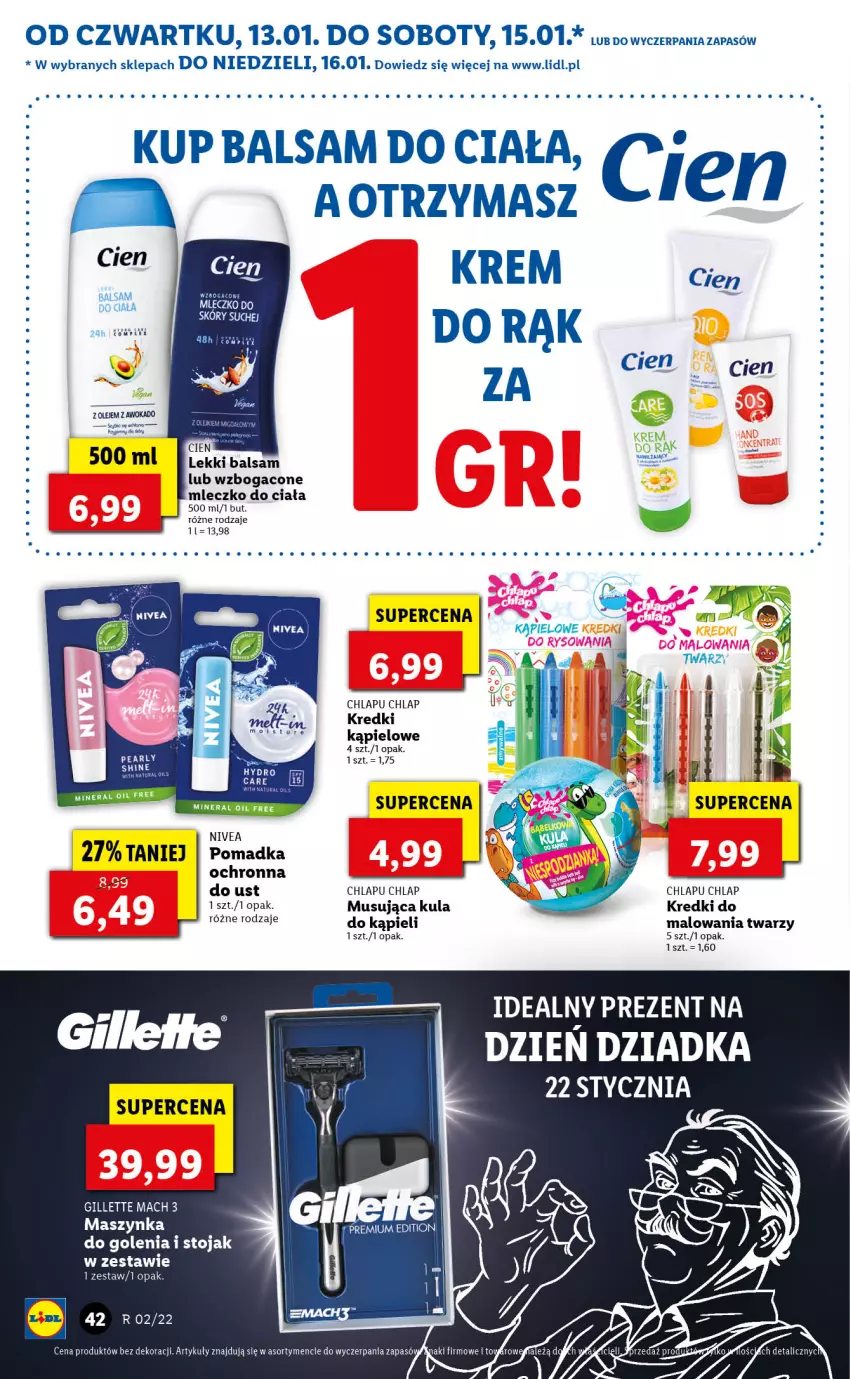 Gazetka promocyjna Lidl - GAZETKA - ważna 13.01 do 16.01.2022 - strona 42 - produkty: Balsam do ciała, Maszynka, Maszynka do golenia, Mleczko, Mleczko do ciała, Mus, Nivea, Rum, Stojak, Szynka