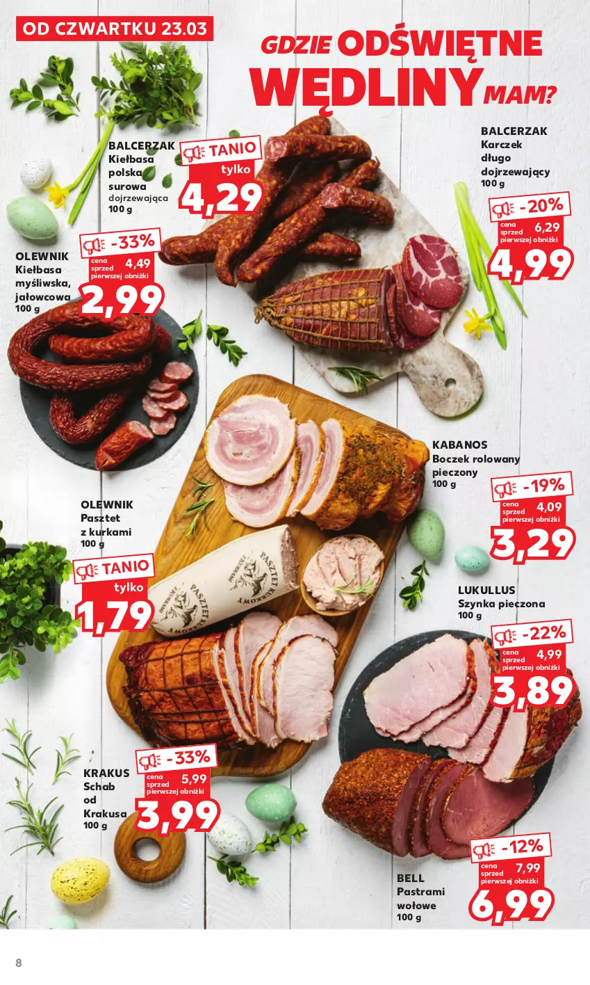 Gazetka promocyjna Kaufland - Oferta ważna od 23.03.2023 do 08.04.2023 lub do wyczerpania zapasów. - ważna 23.03 do 08.04.2023 - strona 8 - produkty: Bell, Boczek, Brie, Kabanos, Kiełbasa, Krakus, Olewnik, Pasztet, Piec, Ser, Szynka