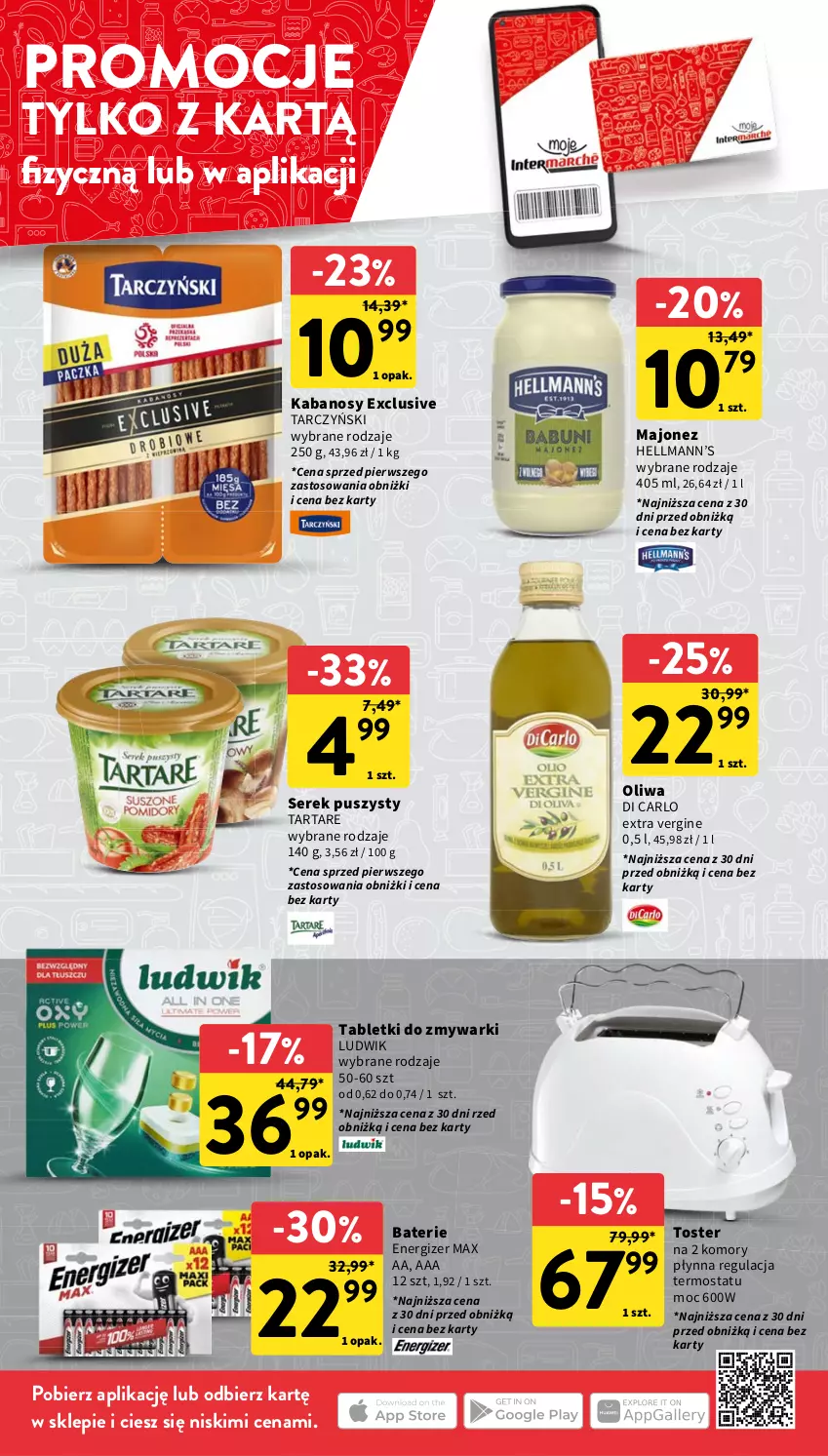 Gazetka promocyjna Intermarche - Gazetka Intermarche - ważna 19.10 do 25.10.2023 - strona 10 - produkty: Energizer, Gin, Hellmann’s, Kabanos, Ludwik, Majonez, Ser, Serek, Serek puszysty, Tablet, Tabletki do zmywarki, Tarczyński, Tarta, Tartare, Termos, Toster, Zmywarki