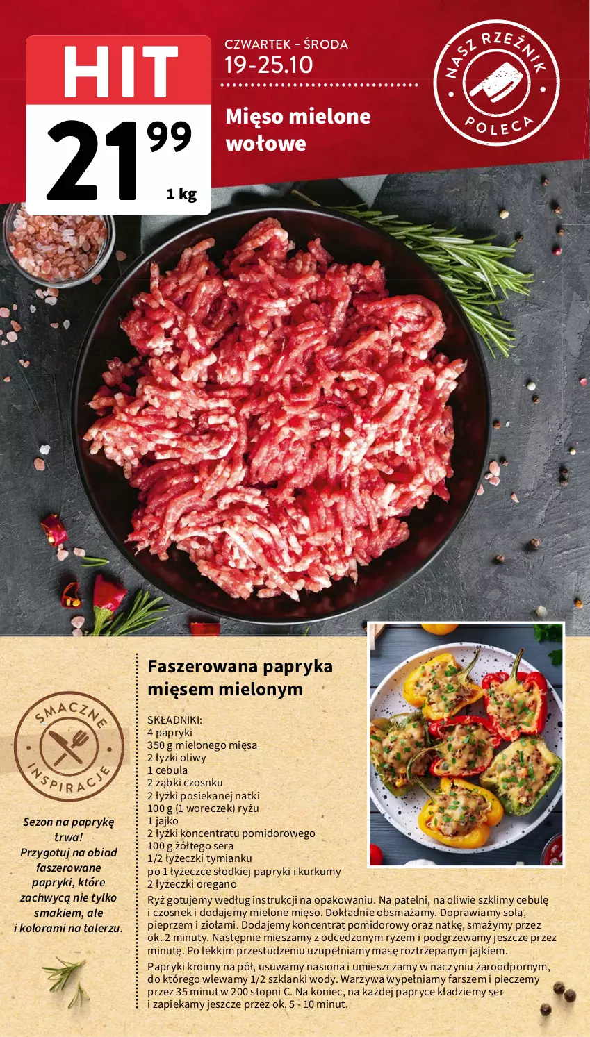 Gazetka promocyjna Intermarche - Gazetka Intermarche - ważna 19.10 do 25.10.2023 - strona 16 - produkty: Cebula, Czosnek, Fa, Koncentrat pomidorowy, Lanki, Mięso, Mięso mielone, Nuty, Papryka, Piec, Pieprz, Por, Ryż, Ser, Talerz, Top, Warzywa, Woreczek