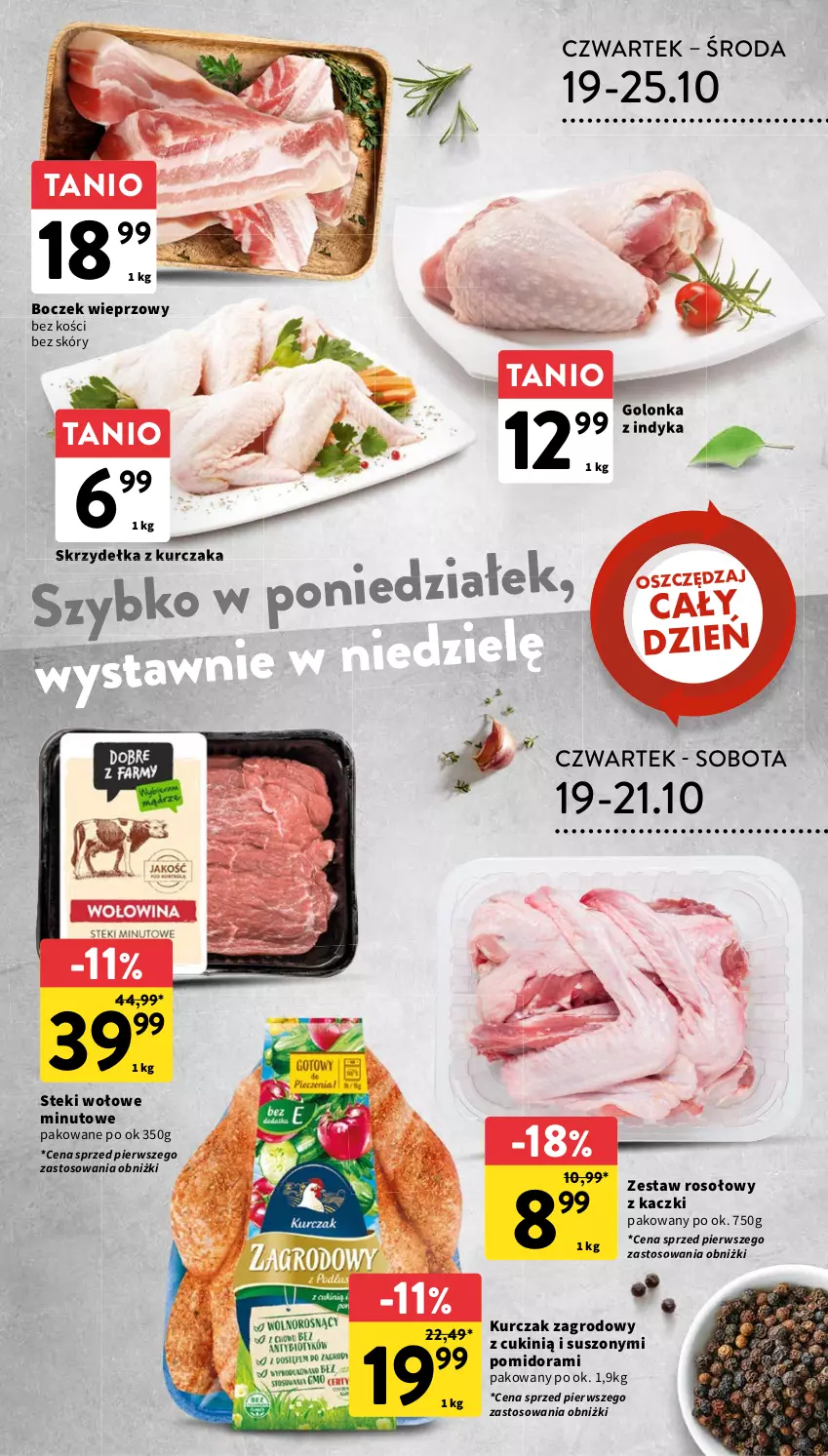 Gazetka promocyjna Intermarche - Gazetka Intermarche - ważna 19.10 do 25.10.2023 - strona 17 - produkty: Boczek, Boczek wieprzowy, Golonka z indyka, Kurczak, Skrzydełka z kurczaka, Stek, Zestaw rosołowy z kaczki