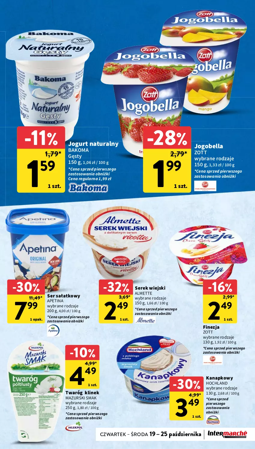 Gazetka promocyjna Intermarche - Gazetka Intermarche - ważna 19.10 do 25.10.2023 - strona 27 - produkty: Almette, Bakoma, Bell, Bella, Hochland, Jogobella, Jogurt, Jogurt naturalny, Sałat, Ser, Serek, Serek wiejski, Twaróg, Zott