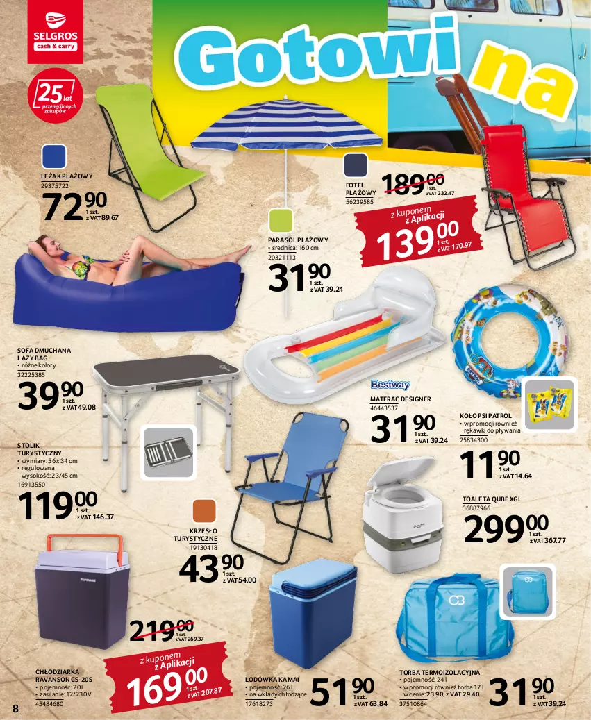 Gazetka promocyjna Selgros - Katalog Urlop - ważna 22.04 do 31.12.2022 - strona 8 - produkty: Chłodziarka, Fa, Fotel, Krzesło, Lodówka, Materac, Parasol, Psi Patrol, Silan, Sofa, Sok, Stolik, Tera, Torba