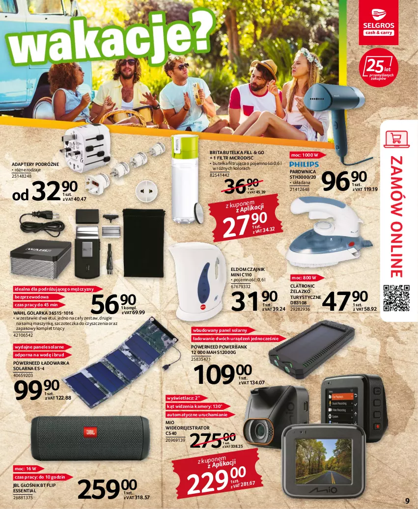 Gazetka promocyjna Selgros - Katalog Urlop - ważna 22.04 do 31.12.2022 - strona 9 - produkty: Brit, Brita, Czajnik, Głośnik, Golarka, JBL, Kamery, Parownica, Por, Powerbank, Szczoteczka, Warka, Wideorejestrator