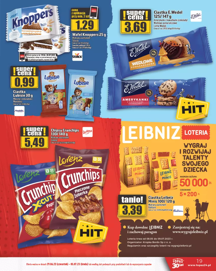 Gazetka promocyjna Topaz - Gazetka - ważna 29.06 do 05.07.2023 - strona 19 - produkty: Chipsy, Ciastka, Crunchips, Gra, Kawa, Knoppers, Por, Top