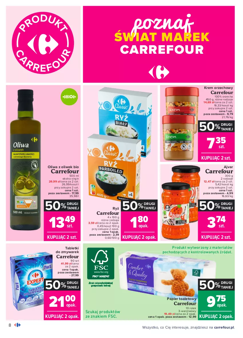 Gazetka promocyjna Carrefour - Gazetka Carrefour - ważna 05.04 do 17.04.2021 - strona 8 - produkty: Gin, Kosz, Krem orzechowy, Oliwa z oliwek, Papier, Papier toaletowy, Ryż, Tablet