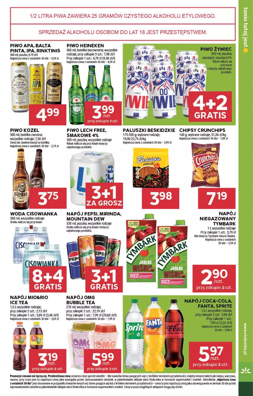 Gazetka promocyjna Stokrotka - Market - ważna 17.07 do 23.07.2025 - strona 21 - produkty: Beskidzki, Chipsy, Cisowianka, Coca-Cola, Crunchips, Fa, Fanta, Gra, Heineken, Ice tea, Kozel, Mięso, Mirinda, Napój, Owoce, Pepsi, Piwa, Piwo, Sprite, Tymbark, Warzywa, Woda