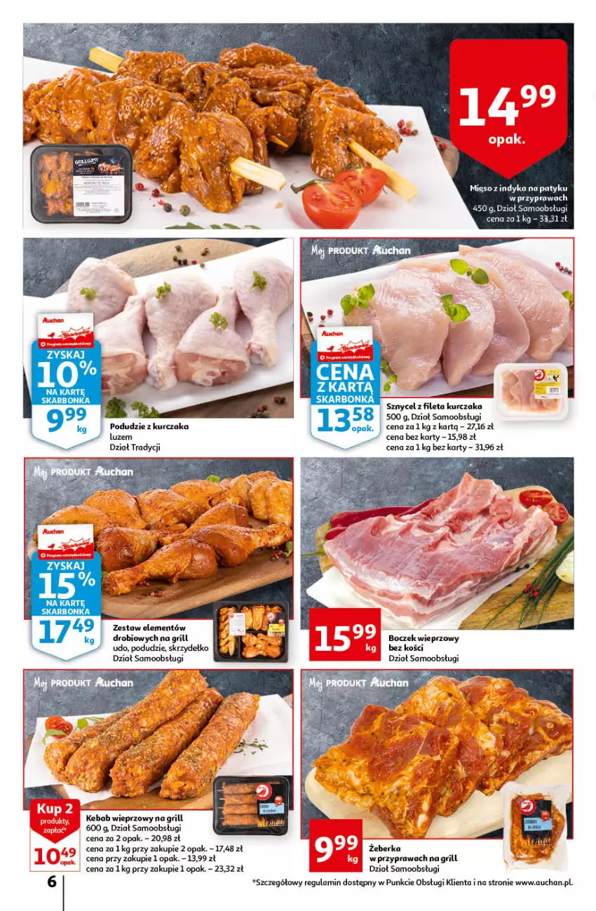 Gazetka promocyjna Auchan - przeNISKIE CENY Prze SŁONECZNE oferty Hipermarkety - ważna 30.06 do 06.07.2022 - strona 6 - produkty: Boczek, Boczek wieprzowy, Grill, Kebab, Kurczak, Mięso, Mięso z indyka, Podudzie z kurczaka