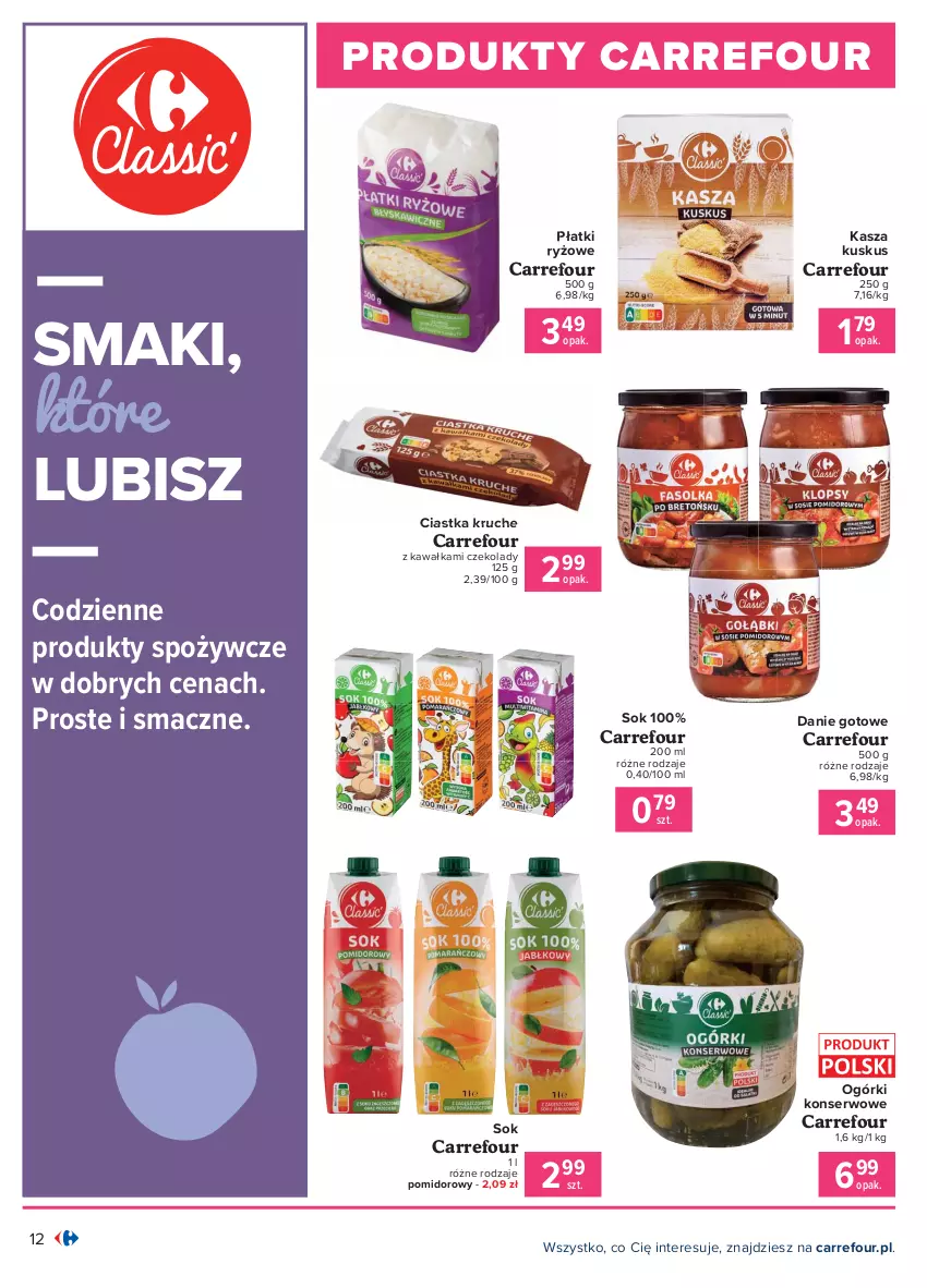 Gazetka promocyjna Carrefour - Gazetka Produkt Carregour - ważna 01.02 do 13.02.2021 - strona 12 - produkty: Ciastka, Danie gotowe, Kasza, Kawa, Kuskus, Ogórki konserwowe, Płatki ryżowe, Ryż, Ser, Sok