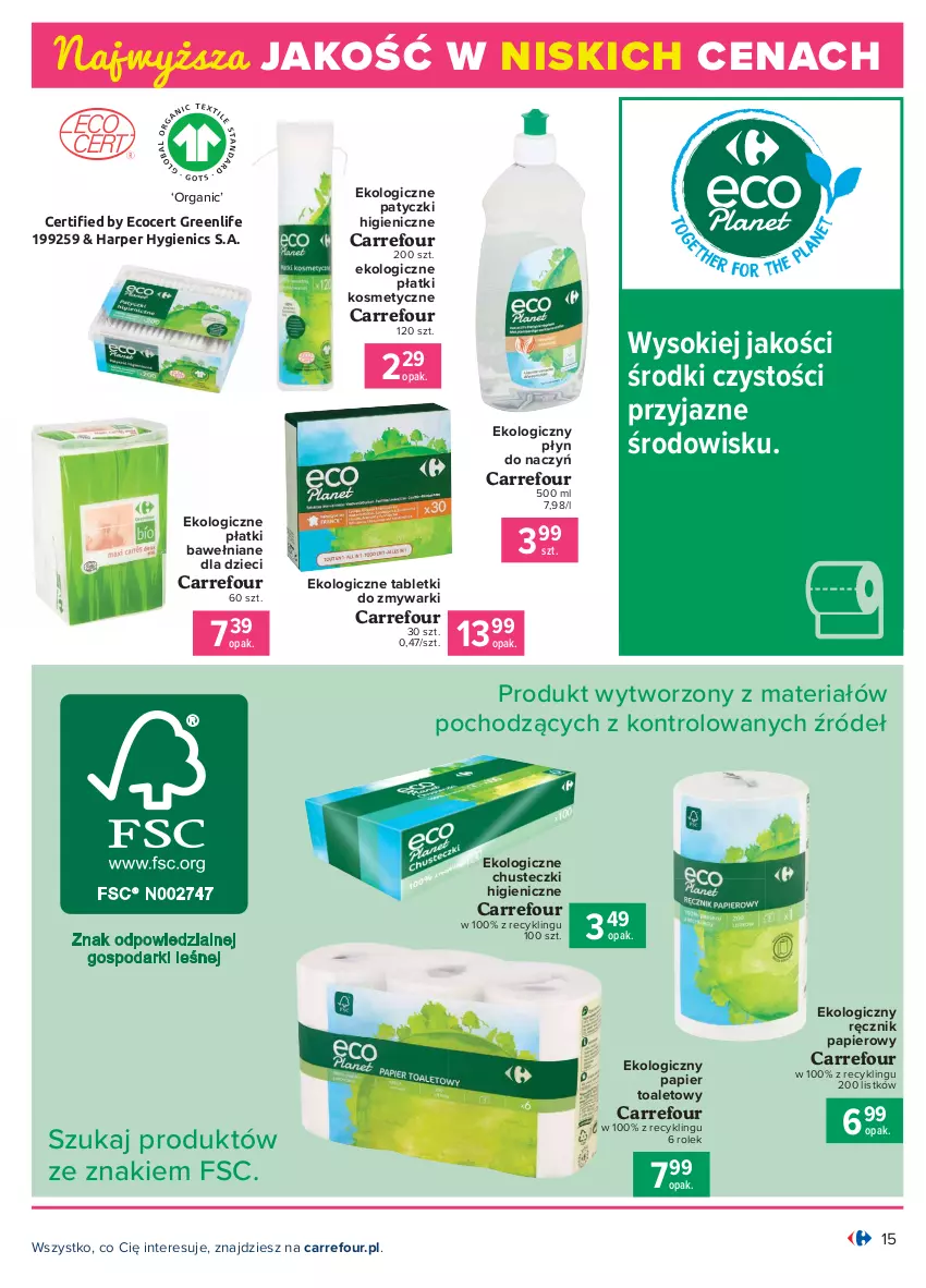 Gazetka promocyjna Carrefour - Gazetka Produkt Carregour - ważna 01.02 do 13.02.2021 - strona 15 - produkty: Chusteczki, Dzieci, Papier, Papier toaletowy, Płatki kosmetyczne, Ręcznik, Sok, Tablet, Tabletki do zmywarki, Zmywarki