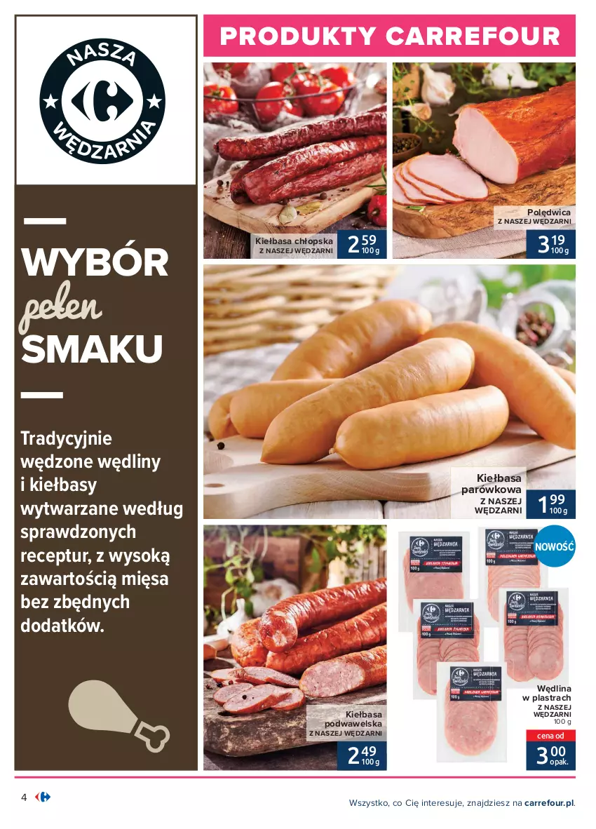 Gazetka promocyjna Carrefour - Gazetka Produkt Carregour - ważna 01.02 do 13.02.2021 - strona 4 - produkty: Kiełbasa, Kiełbasa podwawelska, Polędwica, Sok, Wawel, Wędlina