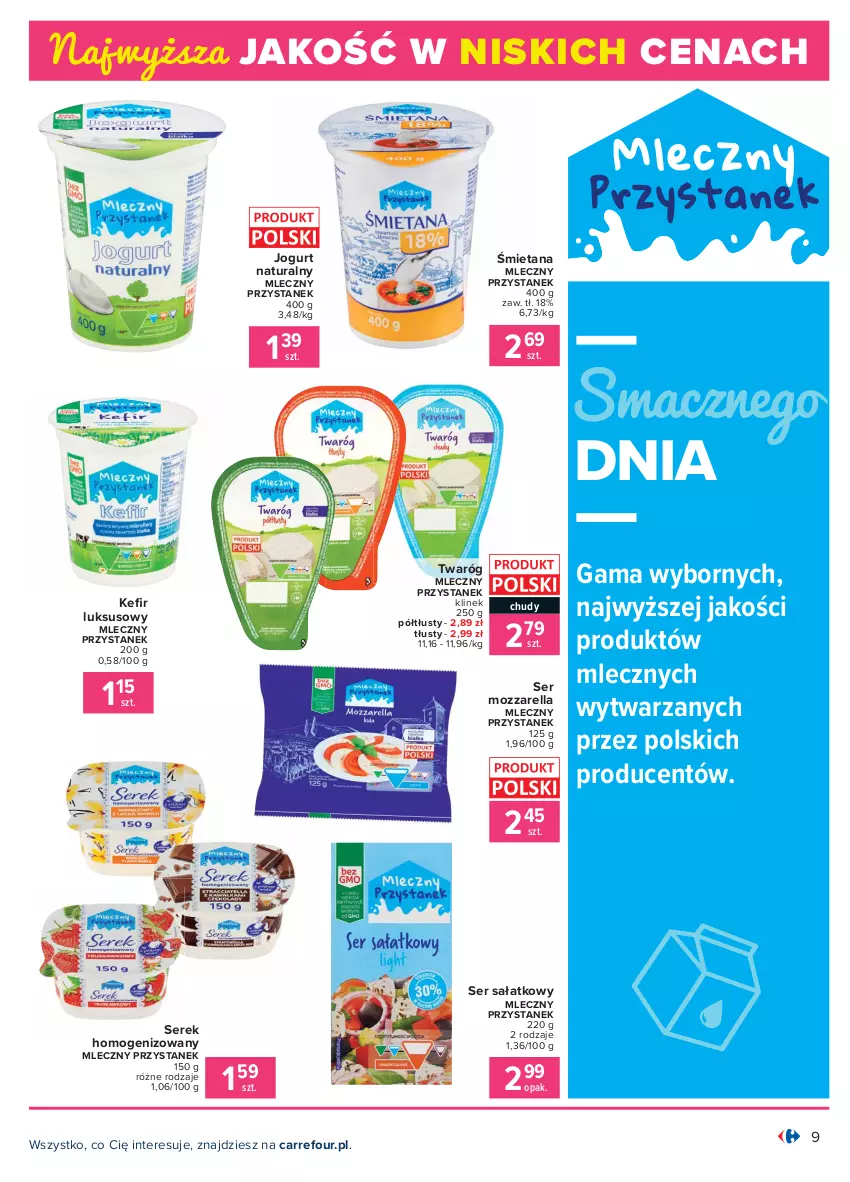 Gazetka promocyjna Carrefour - Gazetka Produkt Carregour - ważna 01.02 do 13.02.2021 - strona 9 - produkty: Jogurt, Jogurt naturalny, Mozzarella, Sałat, Ser, Serek, Serek homogenizowany, Twaróg