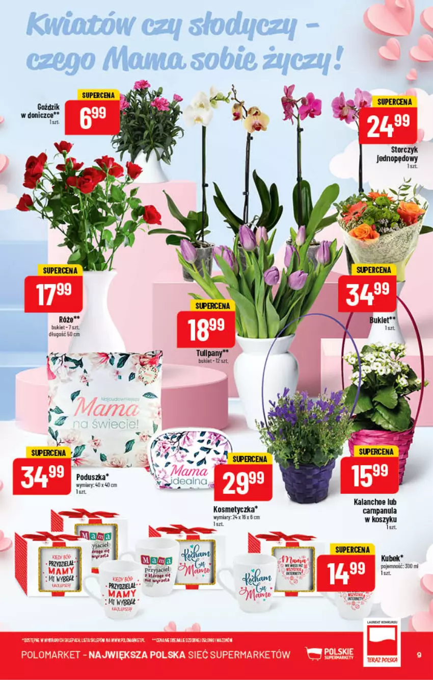 Gazetka promocyjna PoloMarket - Gazetka pomocyjna - ważna 25.05 do 31.05.2022 - strona 9 - produkty: Bukiet, Campanula, Kalanchoe, Kosmetyczka, Kosz, Kubek, Poduszka, Storczyk