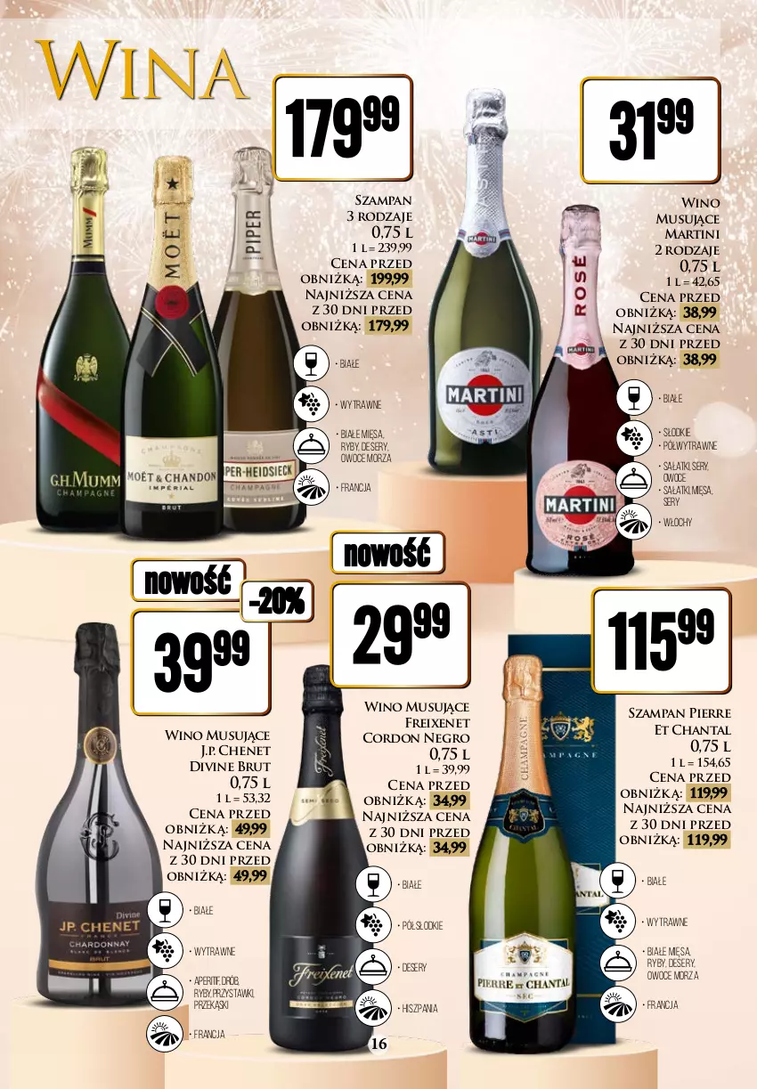 Gazetka promocyjna Dino - Katalog alkoholowy 18.12 - 30.12 - ważna 18.12 do 30.12.2023 - strona 16 - produkty: Deser, Divine, Drób, Martini, Mus, Owoce, Owoce morza, Sałat, Ser, Wino, Wino musujące