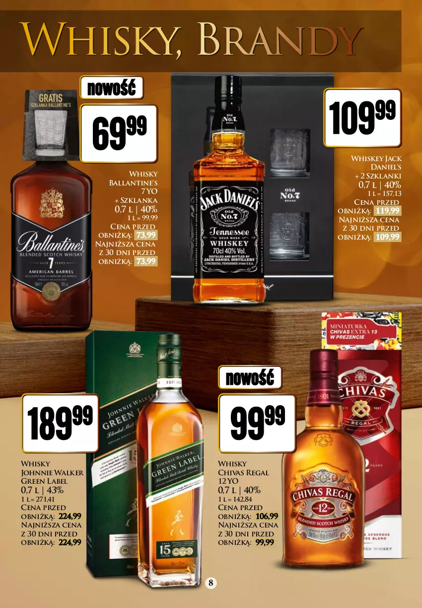 Gazetka promocyjna Dino - Katalog alkoholowy 18.12 - 30.12 - ważna 18.12 do 30.12.2023 - strona 8 - produkty: Ballantine's, Brandy, Jack Daniel's, Johnnie Walker, Lanki, Szklanka, Whiskey, Whisky