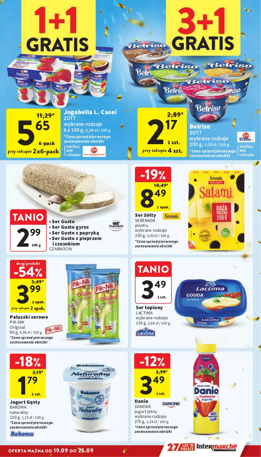 Gazetka promocyjna Intermarche - Gazetka Intermarche - ważna 19.09 do 25.09.2024 - strona 21 - produkty: Bakoma, Bell, Bella, Belriso, Danio, Danone, Gin, Gyros, Jogobella, Jogurt, Jogurt pitny, Pieprz, Ser, Ser topiony, Top, Zott