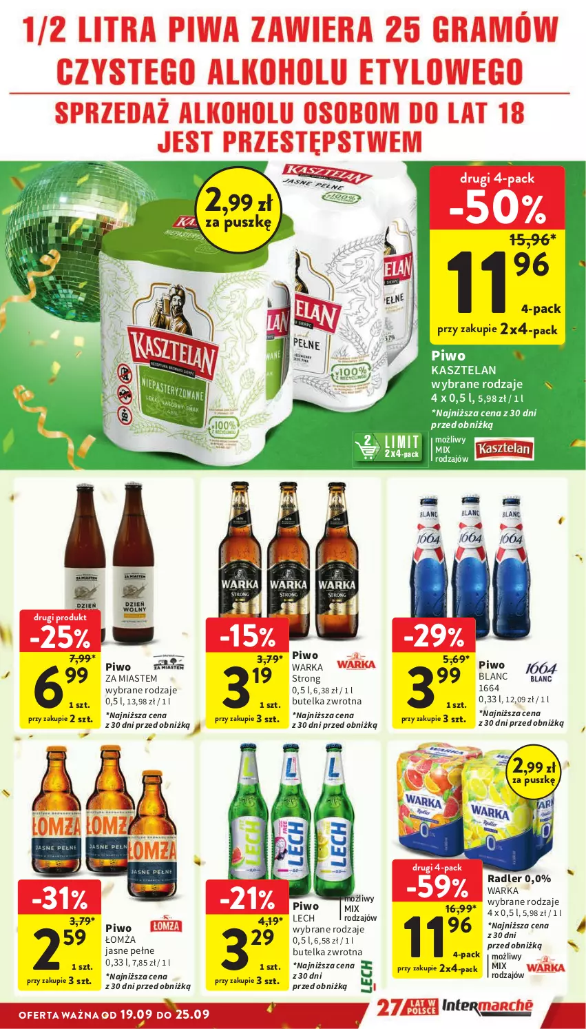 Gazetka promocyjna Intermarche - Gazetka Intermarche - ważna 19.09 do 25.09.2024 - strona 29 - produkty: Kasztelan, Piwo, Radler, Warka