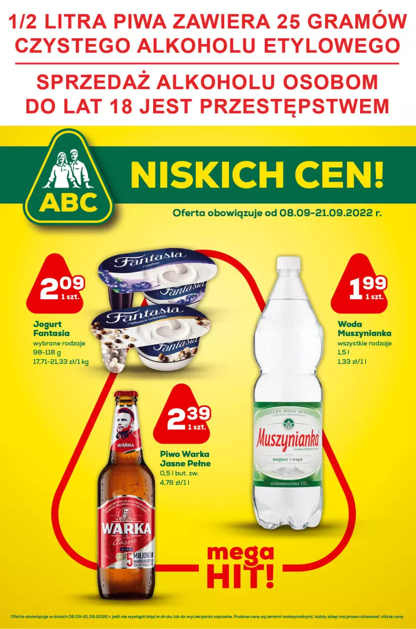 Gazetka promocyjna ABC - Gazetka - ważna 15.09 do 28.09.2022 - strona 1 - produkty: Gra, Mus, Muszynianka, Piwa, Piwo, Warka, Woda