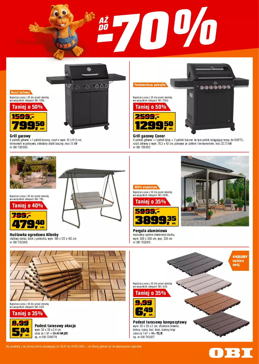 Gazetka promocyjna Obi - Gazetka OBI - ważna 29.07 do 18.08.2026 - strona 13 - produkty: Grill, Grill gazowy, Huśtawka, Pokrywa, Stolik, Termometr