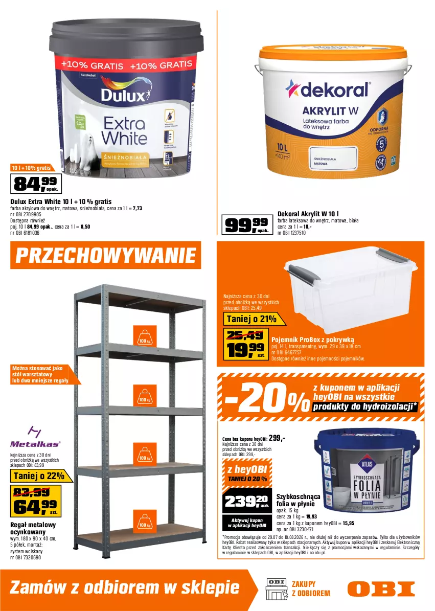 Gazetka promocyjna Obi - Gazetka OBI - ważna 29.07 do 18.08.2026 - strona 7 - produkty: Cynk, Dekoral, Dulux, Fa, Farba akrylowa, Farba lateksowa, Gra, Pojemnik, Regał, Regał metalowy, Stół, Stół warsztatowy, Tran