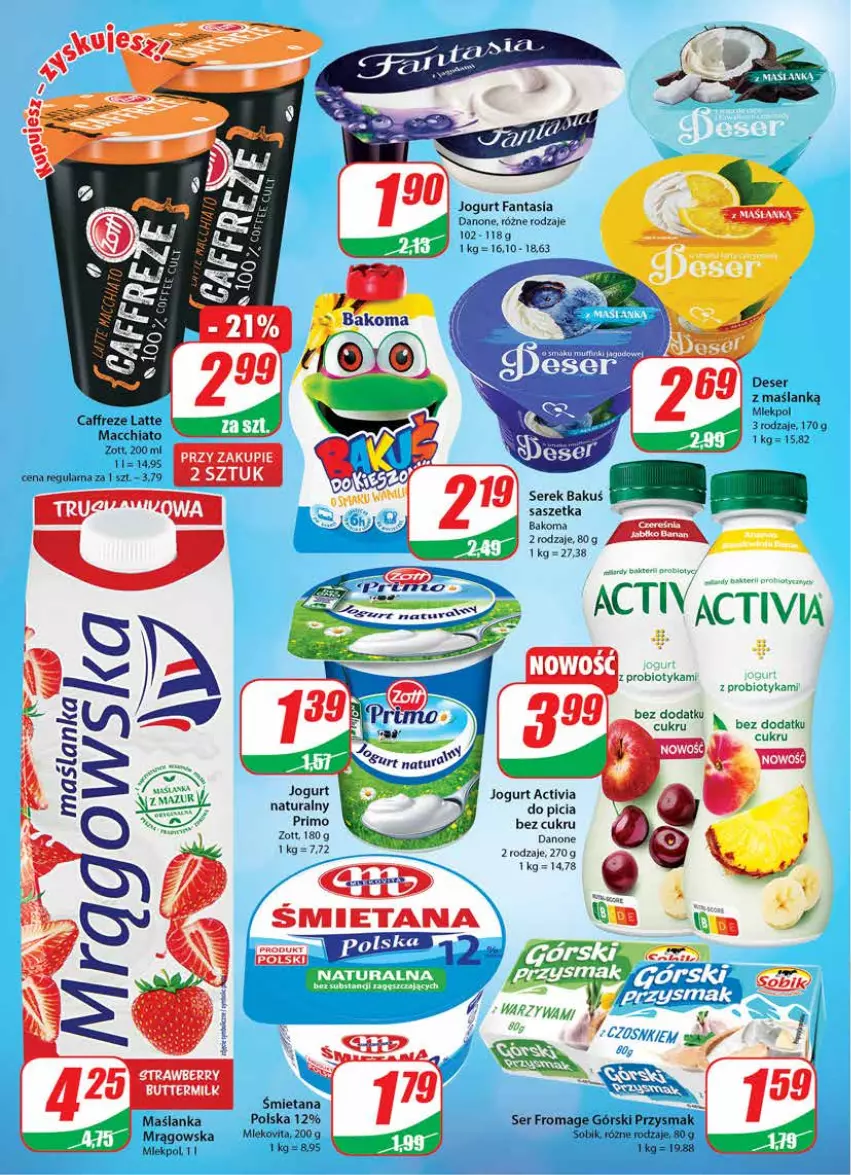 Gazetka promocyjna Dino - Gazetka - ważna 03.08 do 09.08.2022 - strona 14 - produkty: Activia, Bakoma, Chia, Danone, Deser, Fa, Fanta, Jogurt, Maślanka, Probiotyk, Ser, Serek, Zott