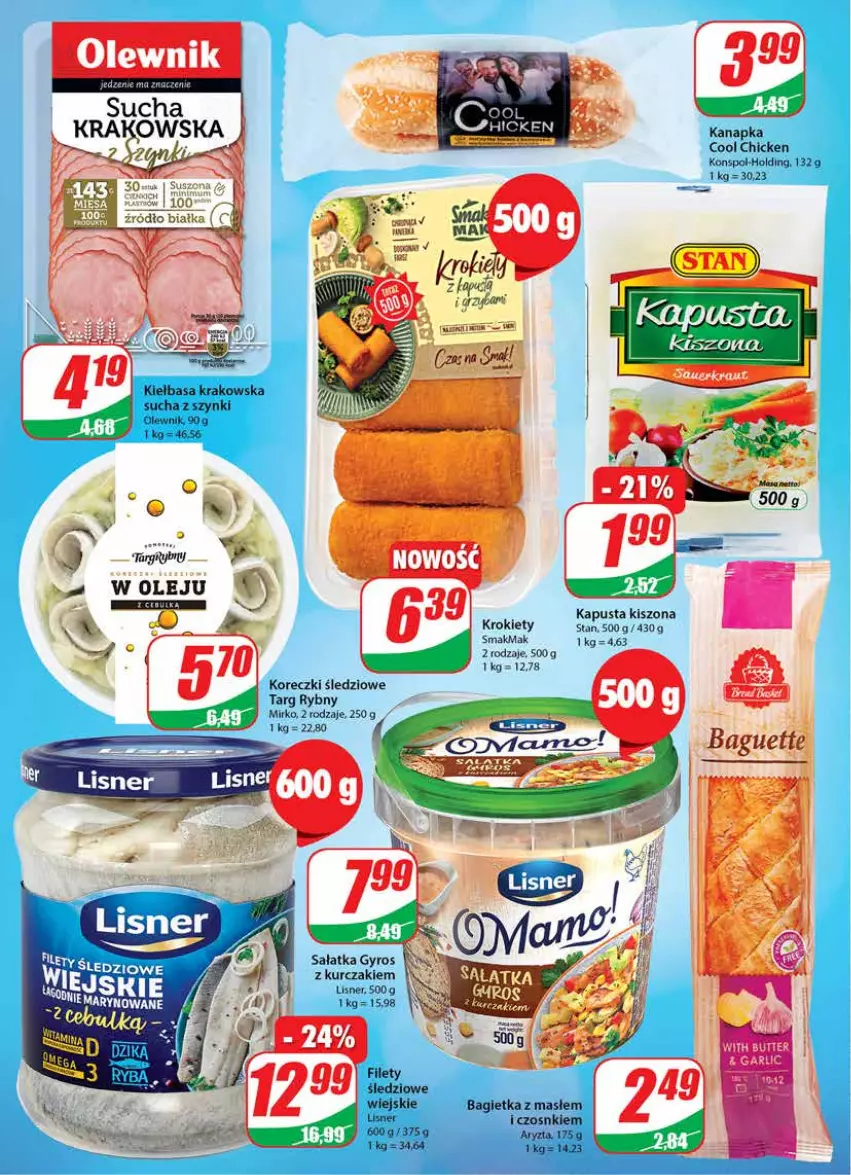 Gazetka promocyjna Dino - Gazetka - ważna 03.08 do 09.08.2022 - strona 16 - produkty: Bagietka, Gyros, Kiełbasa, Kiełbasa krakowska, Koreczki śledziowe, Krokiety, Kurczak, Lisner, Olewnik, Sałat, Sałatka