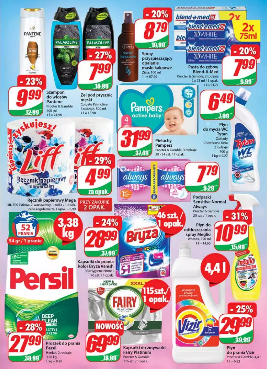 Gazetka promocyjna Dino - Gazetka - ważna 03.08 do 09.08.2022 - strona 23 - produkty: Always, Bryza, Fa, Fairy, Kapsułki do prania, NBA, Palmolive, Pampers, Pantene, Persil, Pieluchy, Płyn do mycia, Podpaski, Proszek do prania, Ręcznik, Szampon, Tytan, Vanish, Vizir, Zmywarki