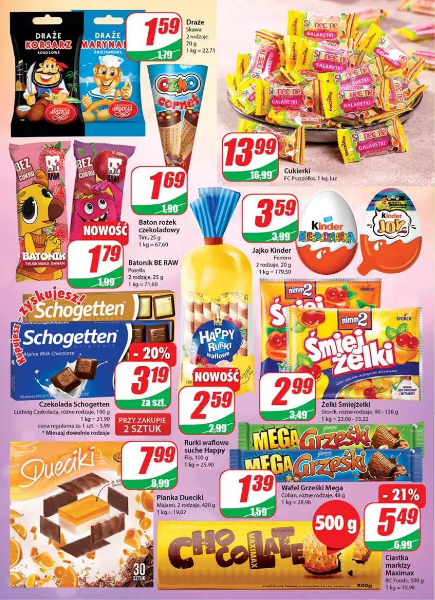 Gazetka promocyjna Dino - Gazetka - ważna 03.08 do 09.08.2022 - strona 4 - produkty: Baton, Cukier, Cukierki, Czekolada, Ferrero, Grześki, Kawa, Kinder, Pur, Rurki, Schogetten, Tonik