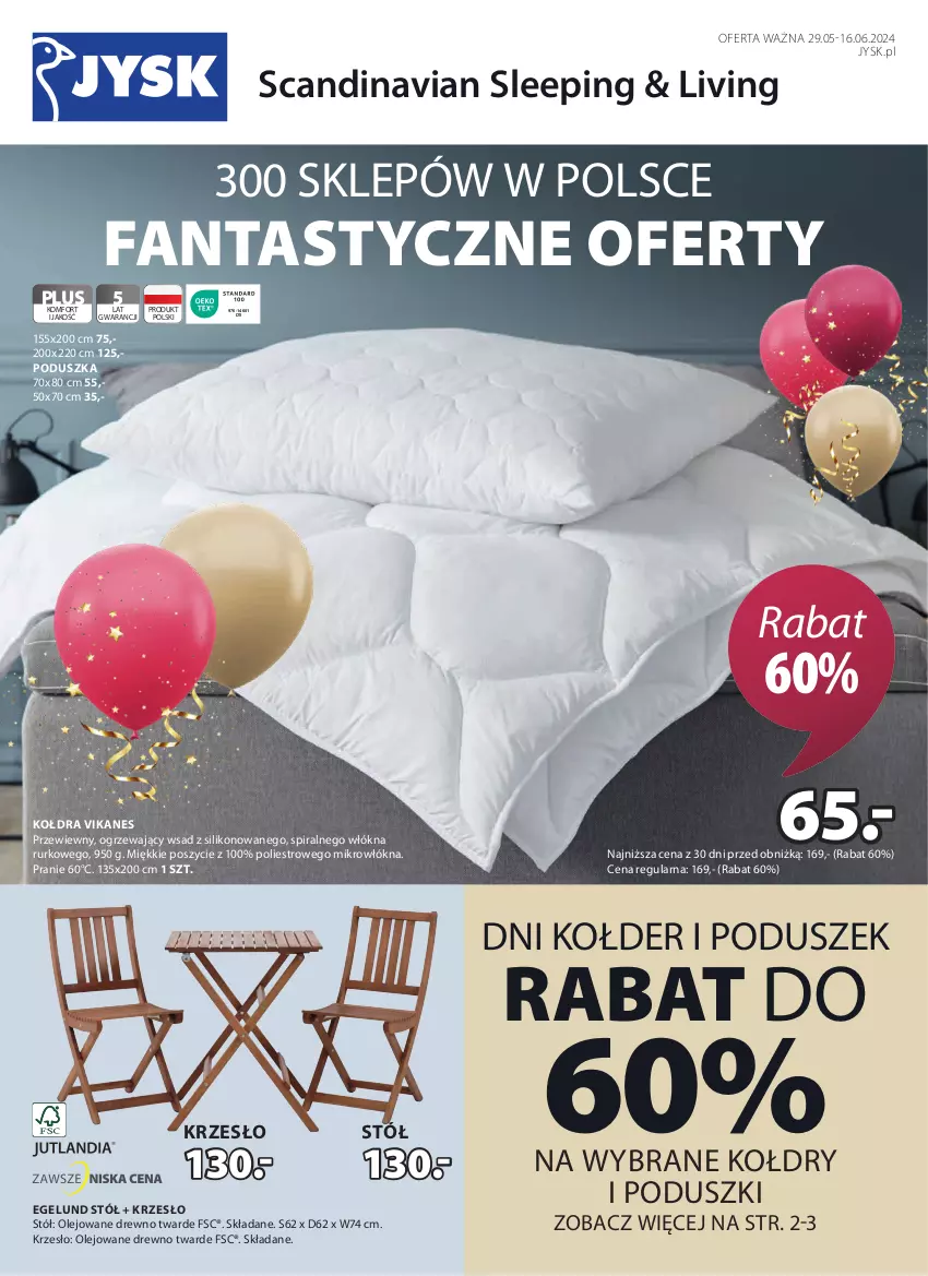 Gazetka promocyjna Jysk - Oferta tygodnia - ważna 29.05 do 16.06.2024 - strona 2 - produkty: Fa, Fanta, Kołdra, Krzesło, Olej, Poduszka, Stół