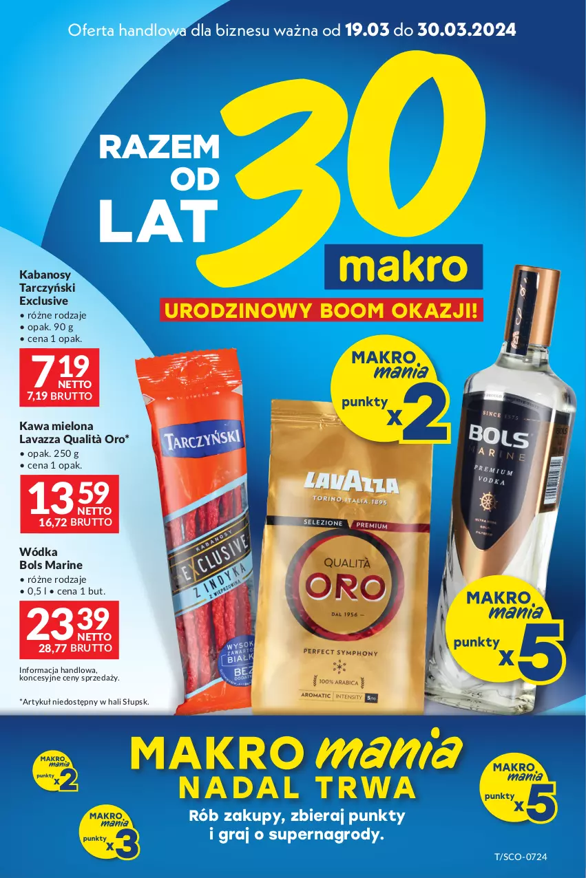 Gazetka promocyjna Makro - Oferta dla Twojego biznesu - oferta z alkoholem - ważna 19.03 do 30.03.2024 - strona 1 - produkty: Bols, Gra, Kabanos, Kawa, Kawa mielona, Lavazza, Tarczyński, Wódka