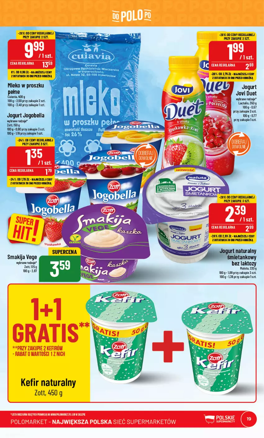 Gazetka promocyjna PoloMarket - Gazetka pomocyjna - ważna 28.06 do 04.07.2023 - strona 19 - produkty: Bell, Bella, Fa, Jogobella, Jogurt, Kefir, Kefir naturalny, Mleko, Mleko w proszku, Smakija, Zott