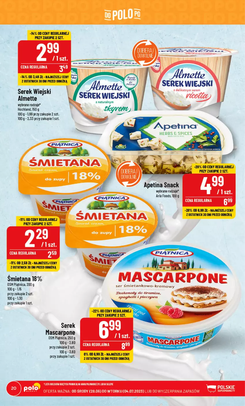 Gazetka promocyjna PoloMarket - Gazetka pomocyjna - ważna 28.06 do 04.07.2023 - strona 20 - produkty: Hochland, LG, Mascarpone, Piątnica, Piec, Ser, Serek, Serek wiejski, Spaghetti