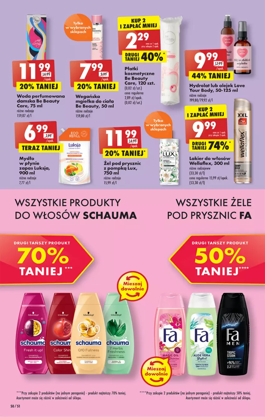 Gazetka promocyjna Biedronka - Gazetka - Biedronka.pl - ważna 19.12 do 24.12.2022 - strona 50 - produkty: Be Be, Fa, Lakier, Lakier do włosów, Luksja, Mydło, Olej, Perfum, Schauma, Tera, Wella, Wellaflex, Woda, Woda perfumowana