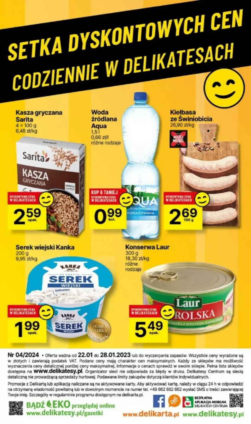 Gazetka promocyjna Delikatesy Centrum - ważna 22.01 do 24.01.2024 - strona 13 - produkty: BIC, Gra, Gry, Kasza, Kasza gryczana, Kiełbasa, LANA, Laur, Mobil, Rum, Sarita, Ser, Serek, Serek wiejski, Woda