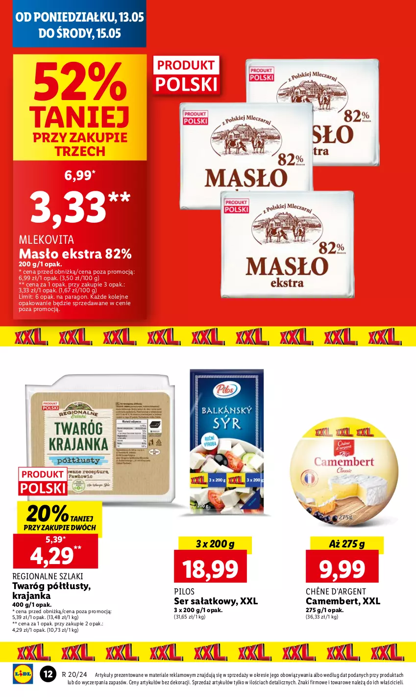 Gazetka promocyjna Lidl - GAZETKA - ważna 13.05 do 15.05.2024 - strona 14 - produkty: Camembert, Masło, Mleko, Mlekovita, Olej, Pilos, Sałat, Ser, Twaróg, Twaróg półtłusty