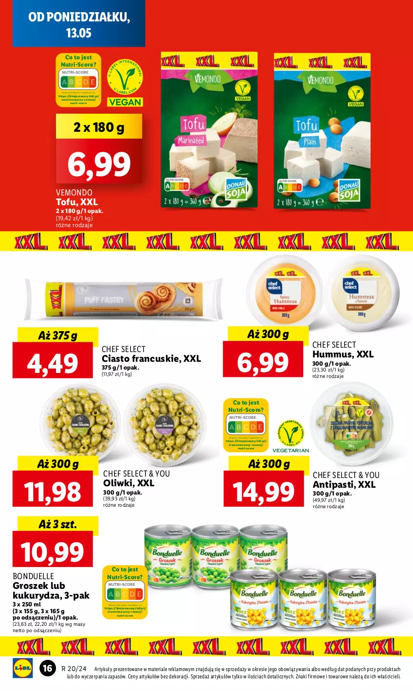 Gazetka promocyjna Lidl - GAZETKA - ważna 13.05 do 15.05.2024 - strona 18 - produkty: Bonduelle, Ciasto francuskie, Groszek, Hummus, Kukurydza, Mus, Oliwki, Tofu, Wazon