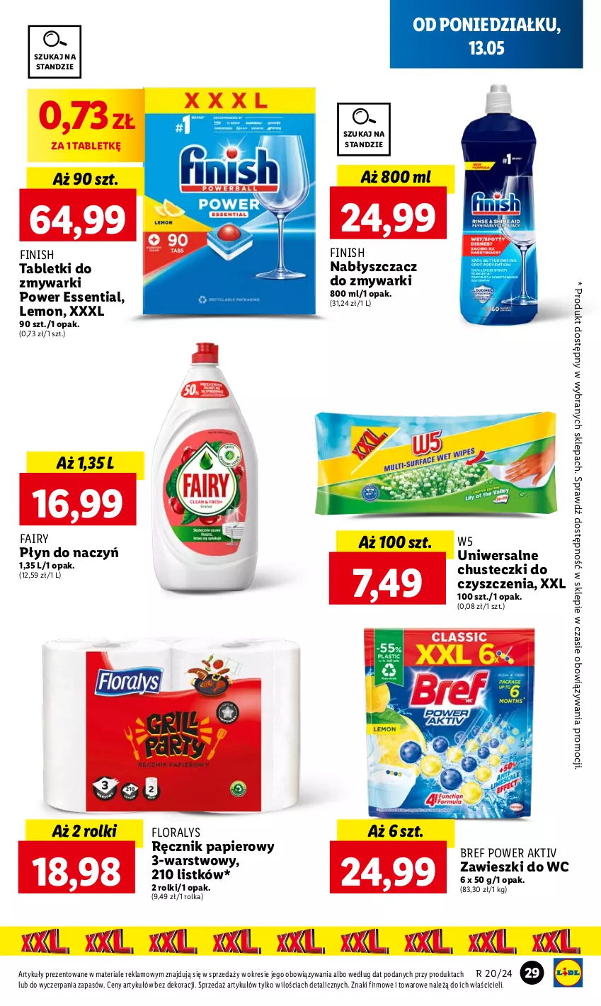 Gazetka promocyjna Lidl - GAZETKA - ważna 13.05 do 15.05.2024 - strona 31 - produkty: Bref, Chusteczki, Chusteczki do czyszczenia, Fa, Fairy, Finish, Flora, Papier, Ręcznik, Rolki, Tablet, Tabletki do zmywarki, Zawieszki, Zmywarki