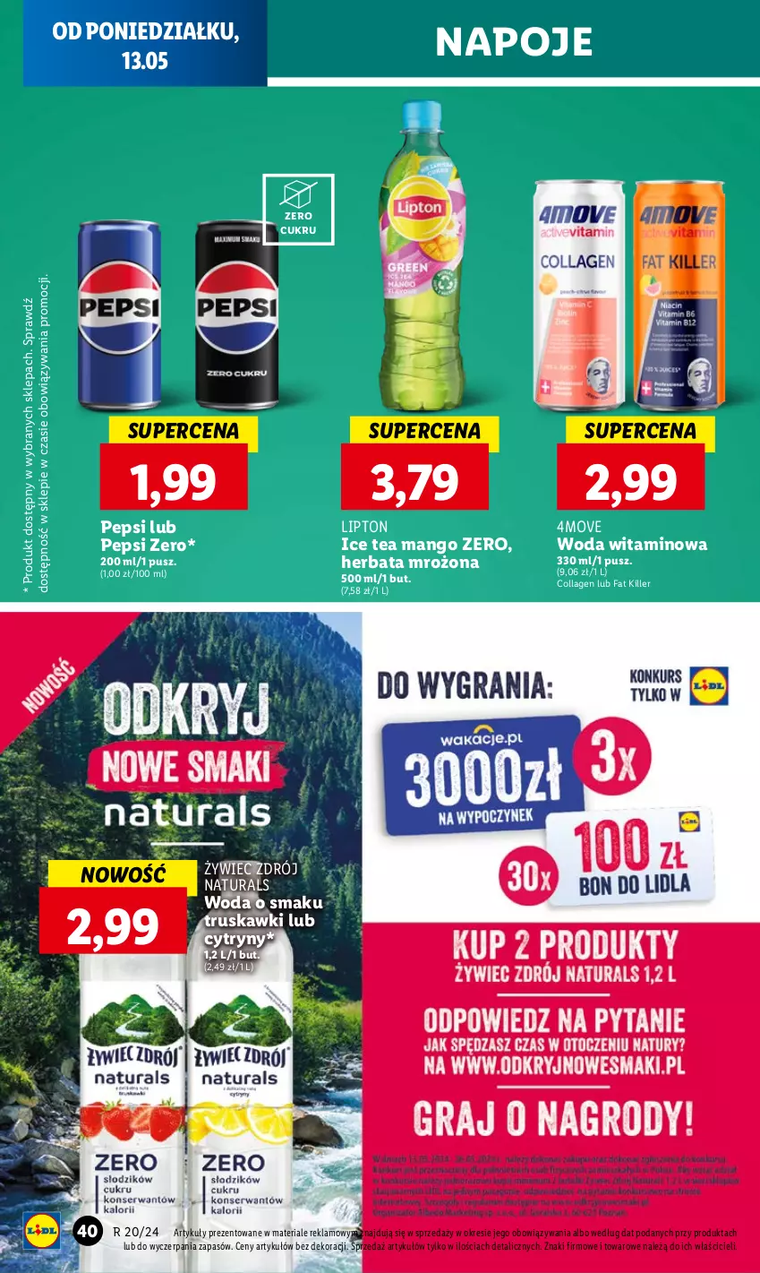 Gazetka promocyjna Lidl - GAZETKA - ważna 13.05 do 15.05.2024 - strona 44 - produkty: Cytryny, Fa, Herbata, Ice tea, Lipton, Mango, Napoje, Pepsi, Truskawki, Woda