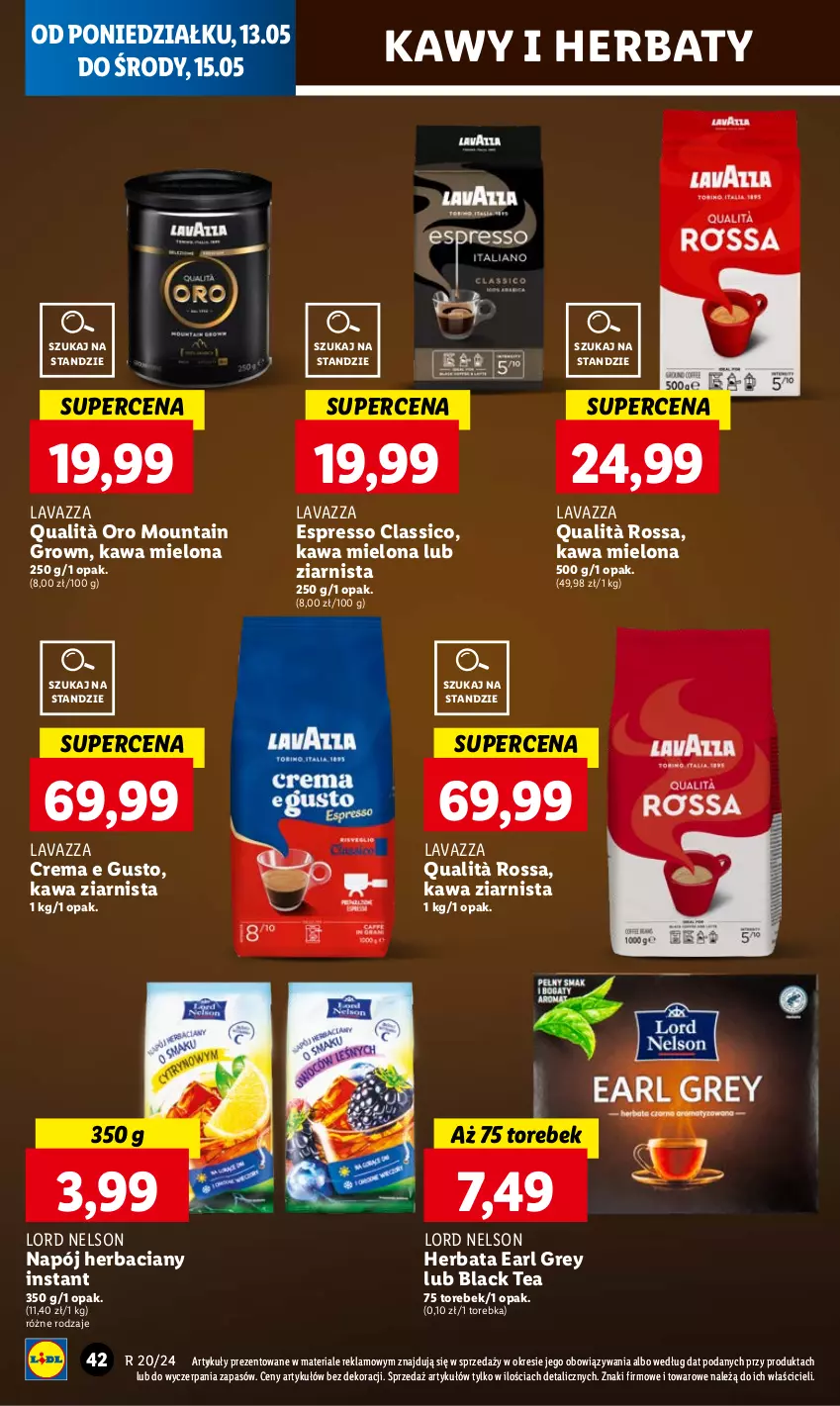 Gazetka promocyjna Lidl - GAZETKA - ważna 13.05 do 15.05.2024 - strona 46 - produkty: Earl Grey, Herbata, Kawa, Kawa mielona, Kawa ziarnista, Lack, Lavazza, Napój, Torebka