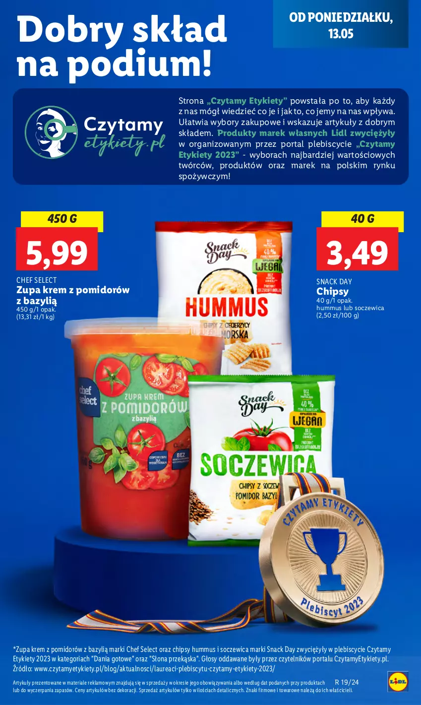 Gazetka promocyjna Lidl - GAZETKA - ważna 13.05 do 15.05.2024 - strona 47 - produkty: Bazyl, Chipsy, Dania gotowe, Hummus, Laur, Mus, Por, Portal, Zupa