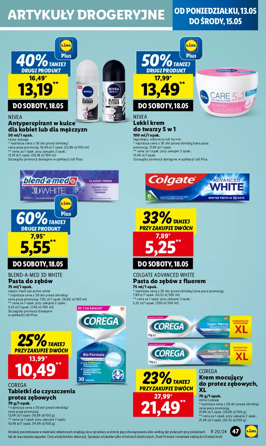 Gazetka promocyjna Lidl - GAZETKA - ważna 13.05 do 15.05.2024 - strona 51 - produkty: Antyperspirant, Blend-a-Med, Colgate, Corega, Krem do twarzy, LG, Nivea, Pasta do zębów, Tablet