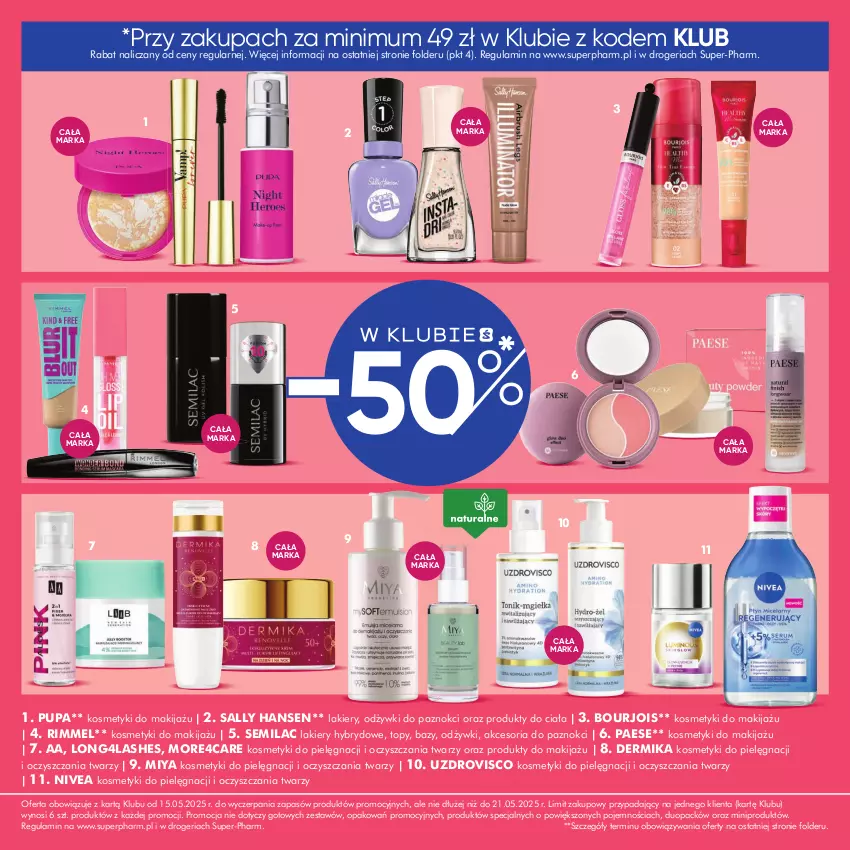 Gazetka promocyjna Super Pharm - Gazetka - ważna 15.05 do 21.05.2025 - strona 5 - produkty: Bourjois, Dermika, Kosmetyki do pielęgnacji, Lakier, Makijaż, Nivea, PAESE, Produkty do makijażu, Pupa, Sally Hansen, Top