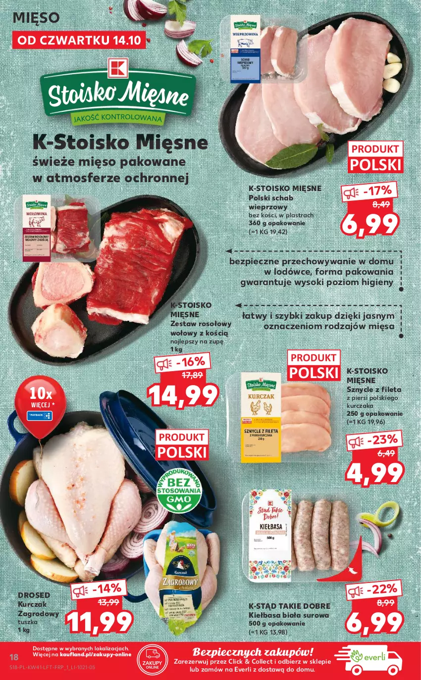 Gazetka promocyjna Kaufland - OFERTA TYGODNIA - ważna 14.10 do 20.10.2021 - strona 18 - produkty: Kiełbasa, Kiełbasa biała, Kurczak, Mięso, Piec, Schab wieprzowy, Sok, Tusz