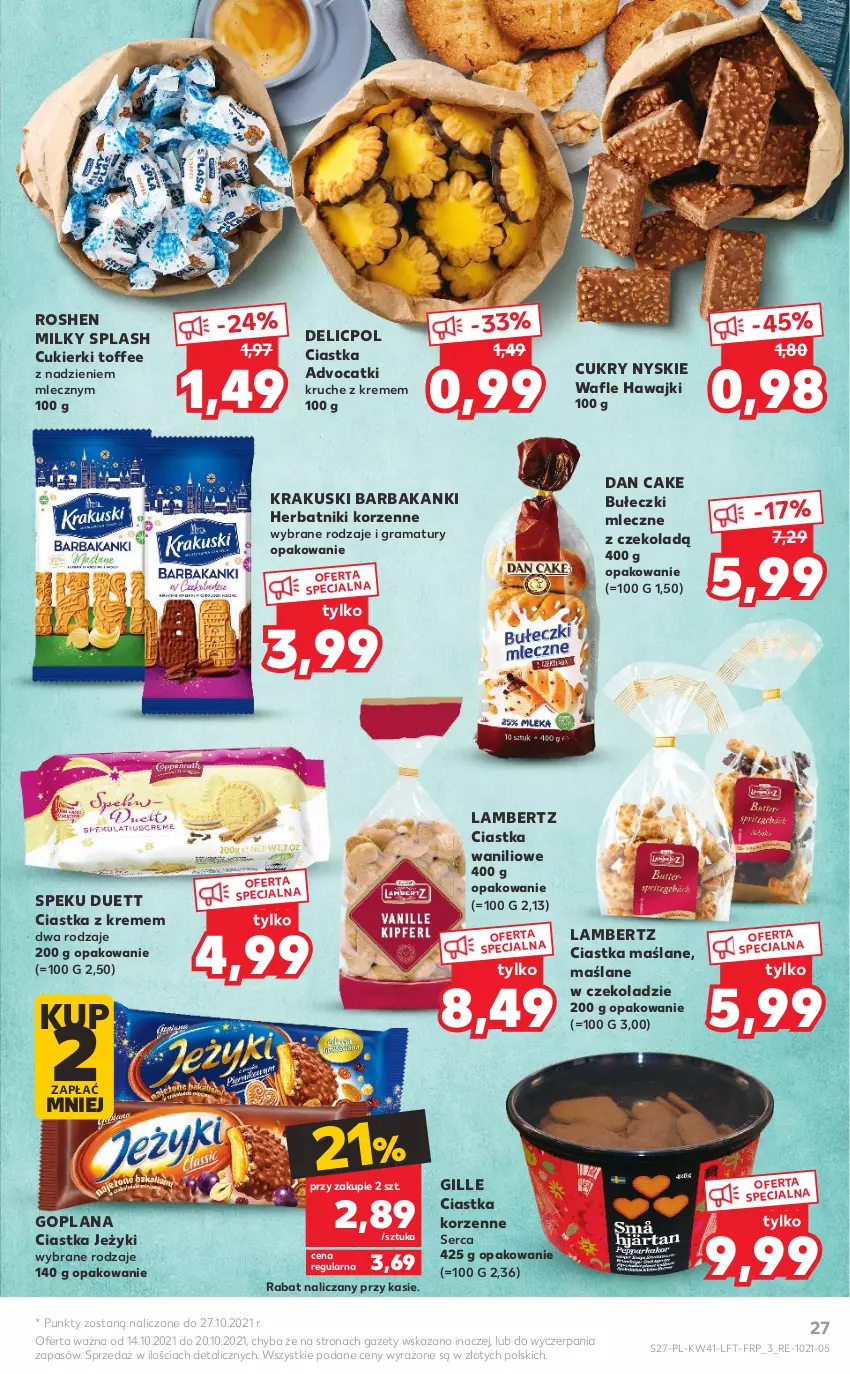 Gazetka promocyjna Kaufland - OFERTA TYGODNIA - ważna 14.10 do 20.10.2021 - strona 27 - produkty: Bułeczki, Bułeczki mleczne, Ciastka, Cukier, Cukierki, Dan Cake, Goplana, Gra, Herbatniki, Jeżyki, Krakus, Krakuski, LANA, Rama, Ser, Wafle