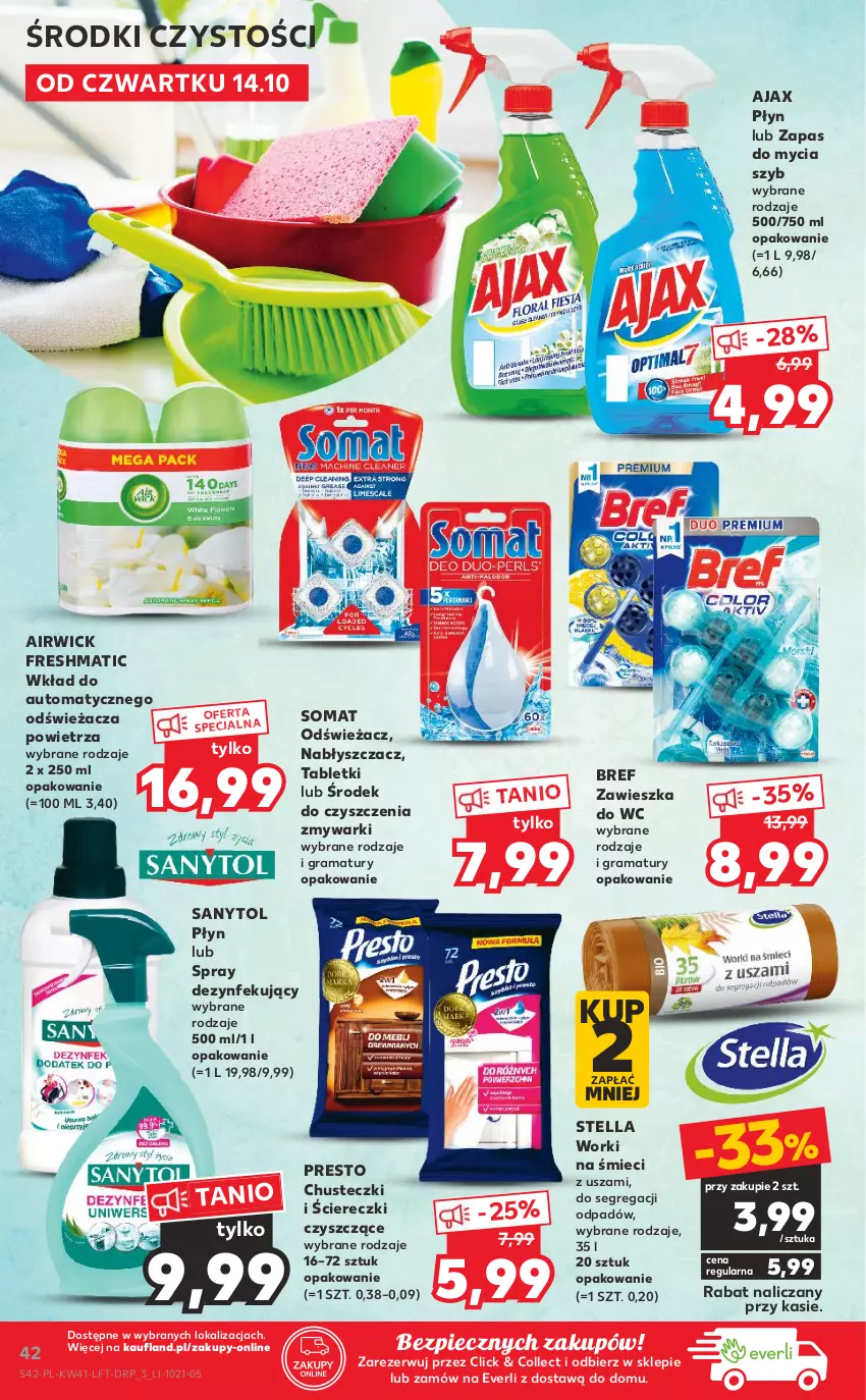 Gazetka promocyjna Kaufland - OFERTA TYGODNIA - ważna 14.10 do 20.10.2021 - strona 42 - produkty: Ajax, Bref, Chusteczki, Gra, Piec, Presto, Rama, Sanytol, Somat, Tablet, Worki na śmiec, Worki na śmieci, Zawieszka do wc, Zmywarki