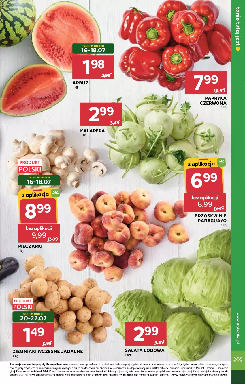 Gazetka promocyjna Stokrotka - Supermarket - ważna 16.07 do 22.07.2026 - strona 11 - produkty: Arbuz, Brzoskwinie, Mięso, Optima, Owoce, Papryka, Papryka czerwona, Piec, Sałat, Sałata lodowa, Warzywa, Ziemniaki