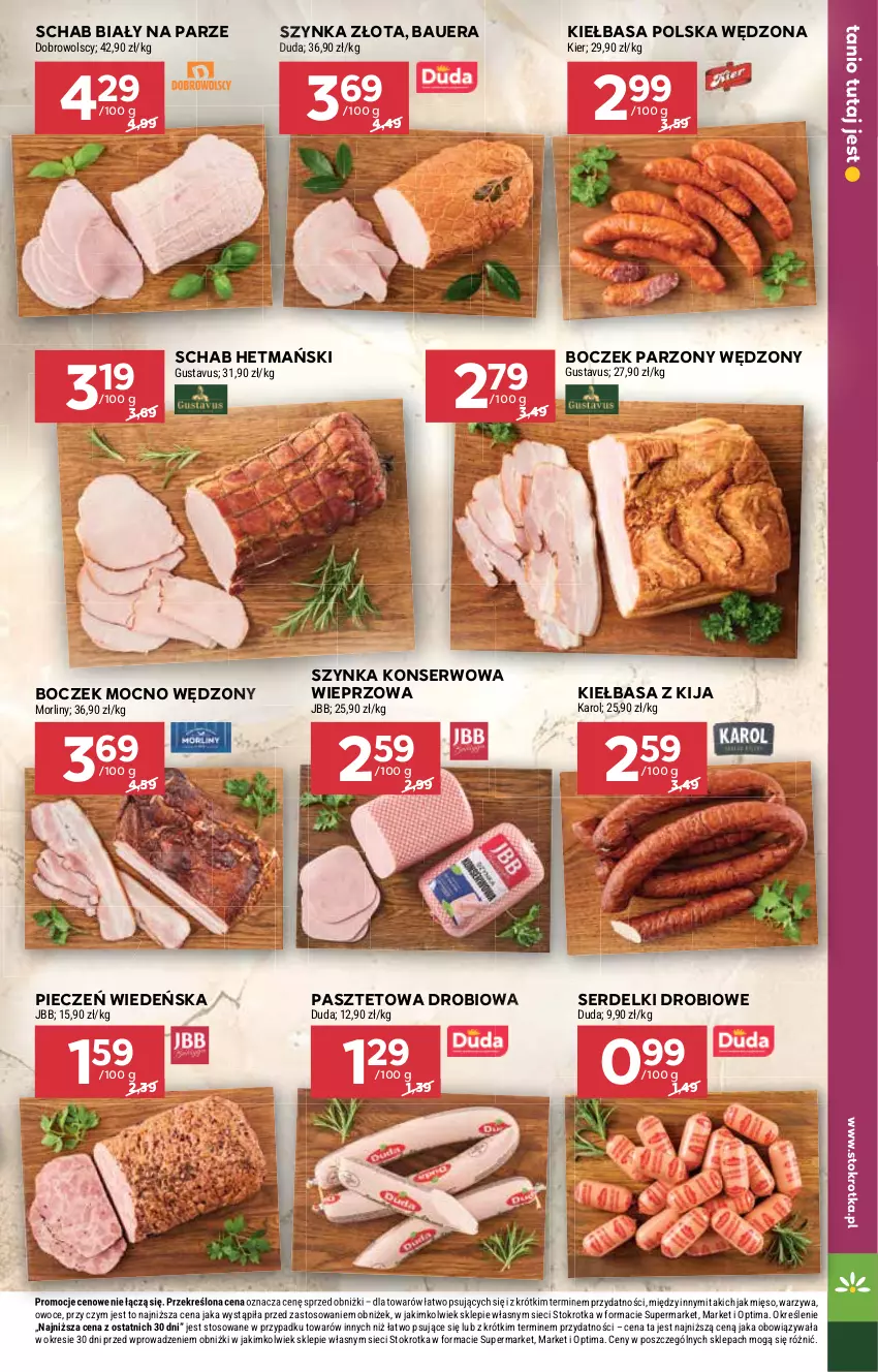 Gazetka promocyjna Stokrotka - Supermarket - ważna 16.07 do 22.07.2026 - strona 13 - produkty: Boczek, Duda, Kiełbasa, Mięso, Morliny, Optima, Owoce, Pasztet, Piec, Ser, Serdelki, Szynka, Szynka konserwowa, Warzywa